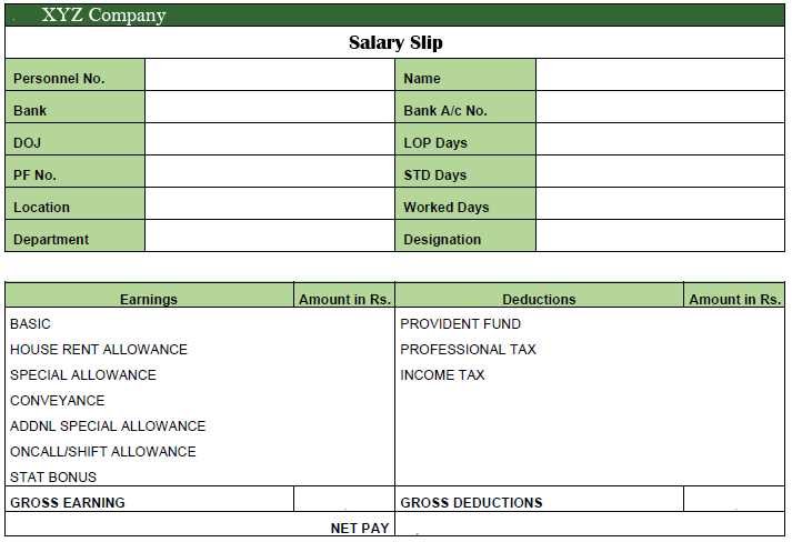 salary slip format india