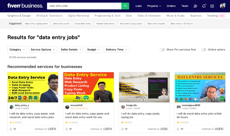Fiverr Data Entry Jobs