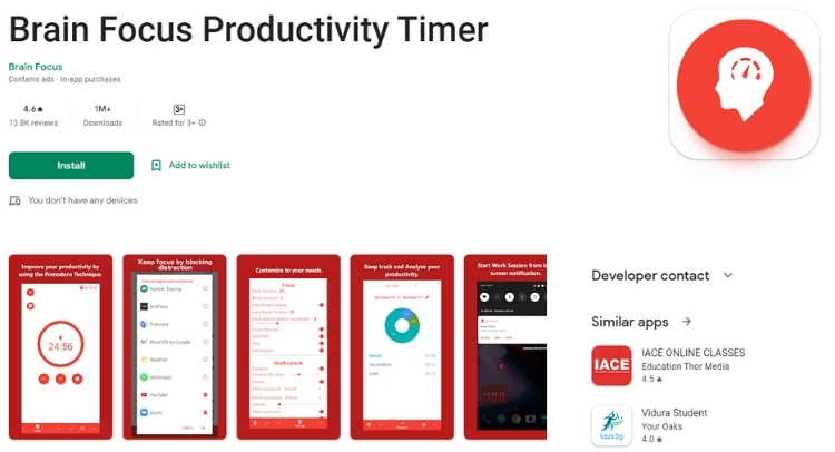 Brain focus productivity timer