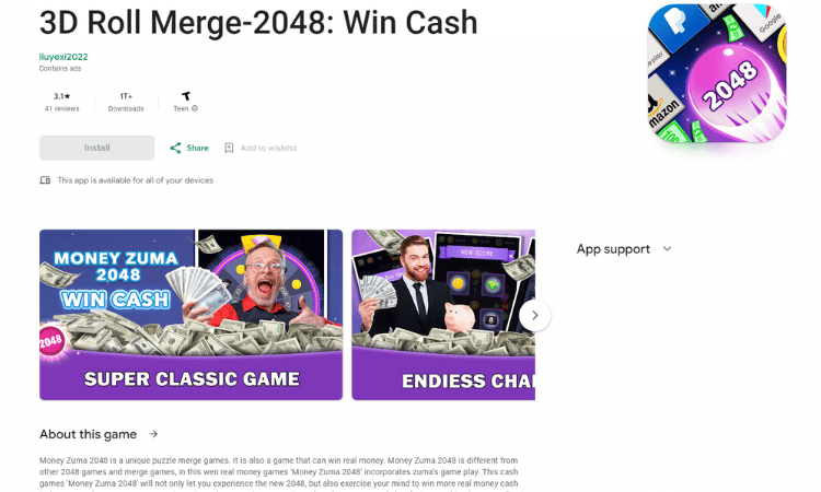 3D Roll Merge-2048: Win Cash