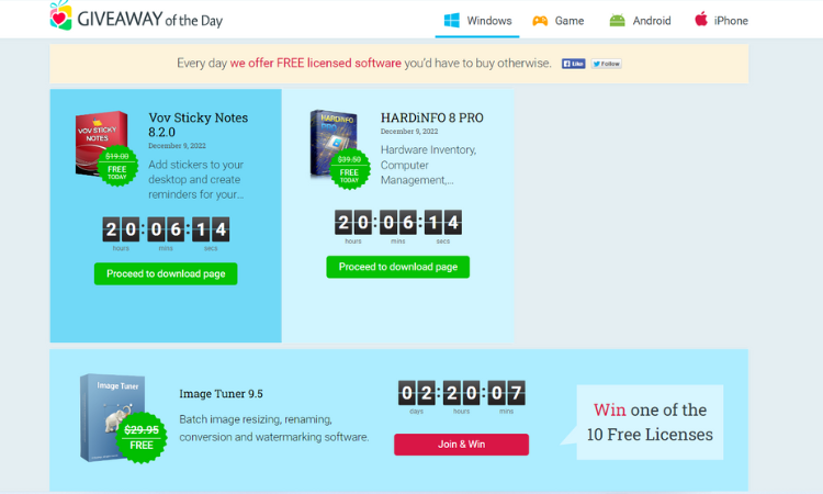 free software download site GiveAway Of the day