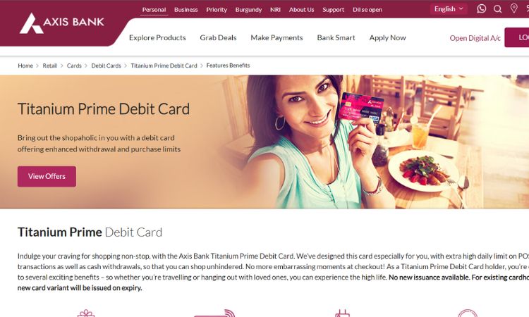 Axis Bank Prime Titanium Debit Card