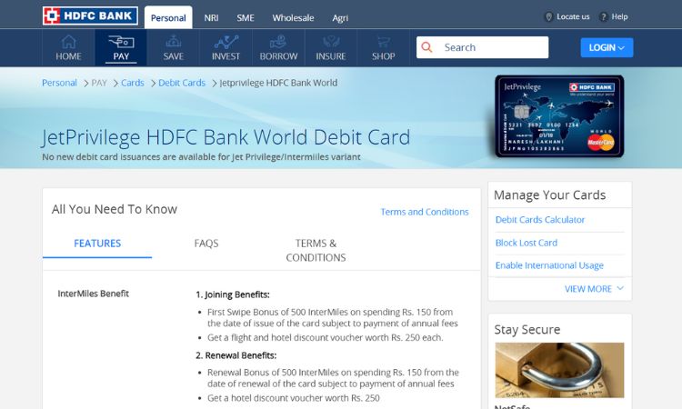 JetPrivilege HDFC Bank World Debit Card